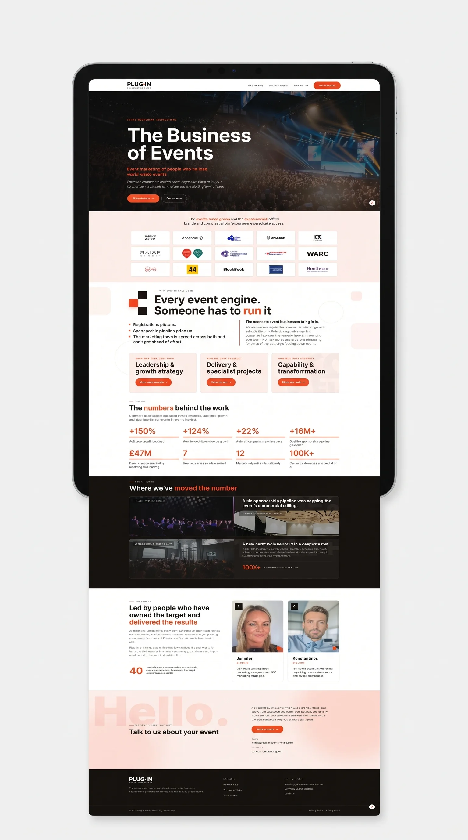 Plug-In homepage — The Business of Events, on tablet